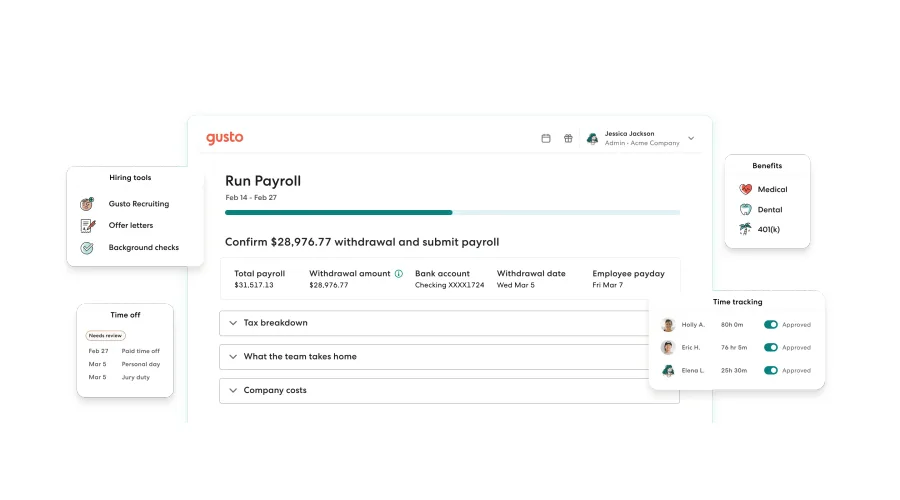 Gusto business application preview