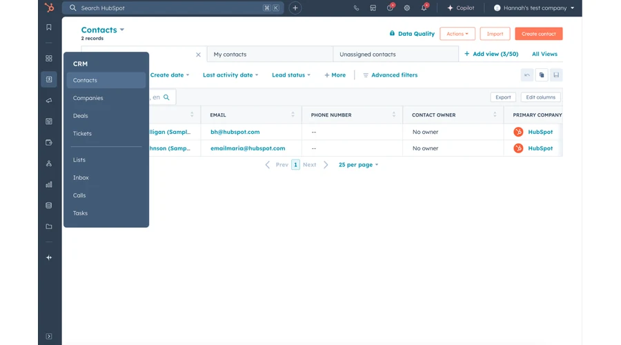 HubSpot business application preview