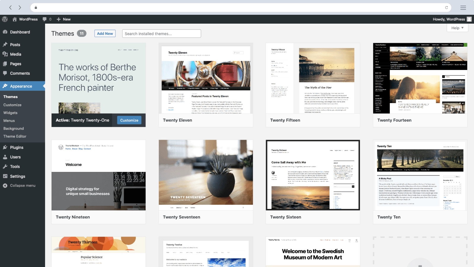 WordPress admin interface