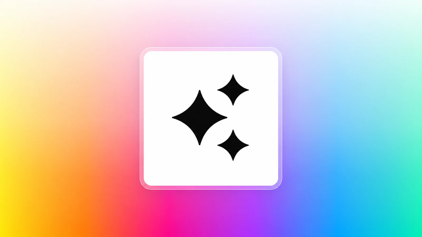 Black AI sparkle icon on a square glass panel over the Fliplet gradient.