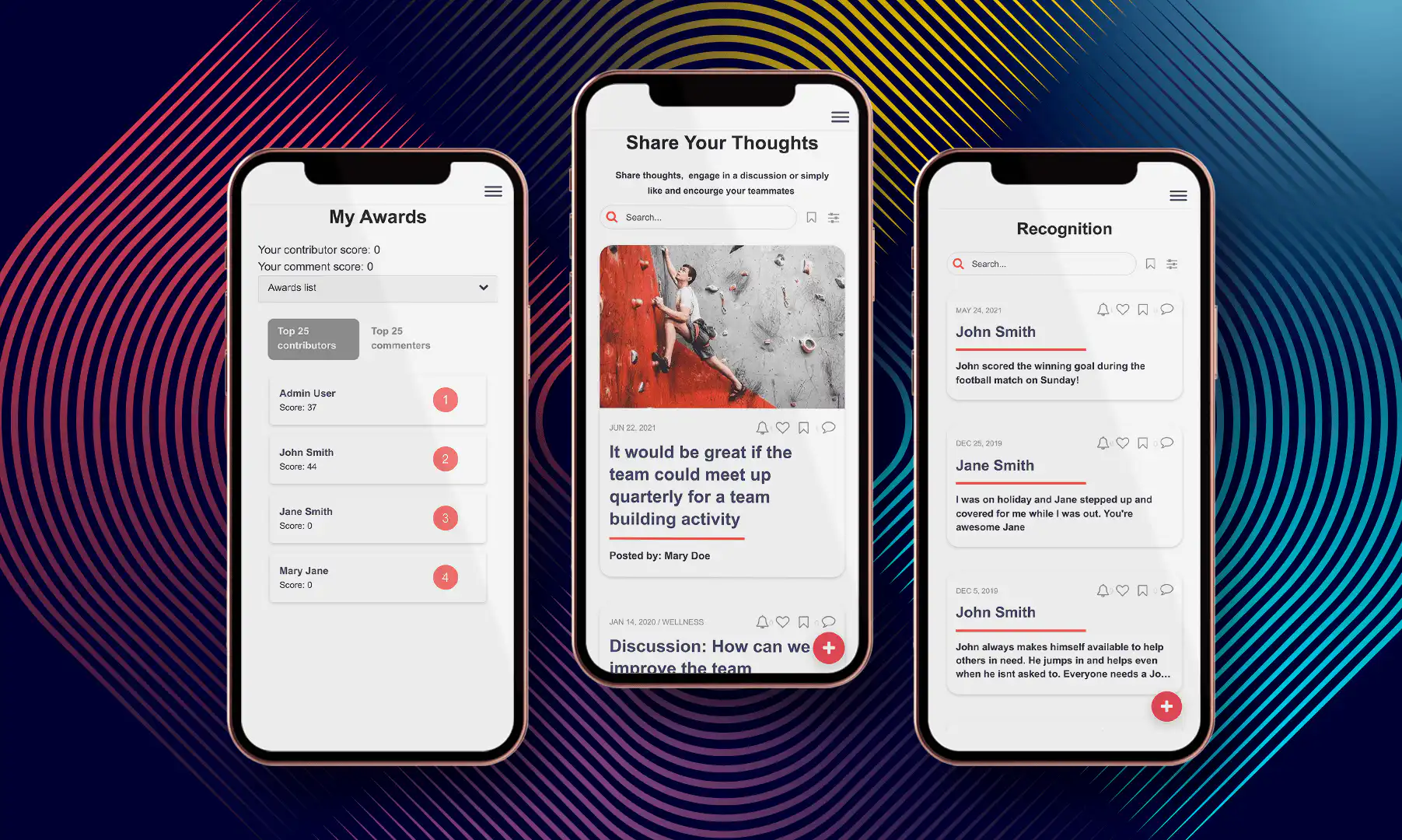 Internal communications app with announcements, updates, and engagement tools