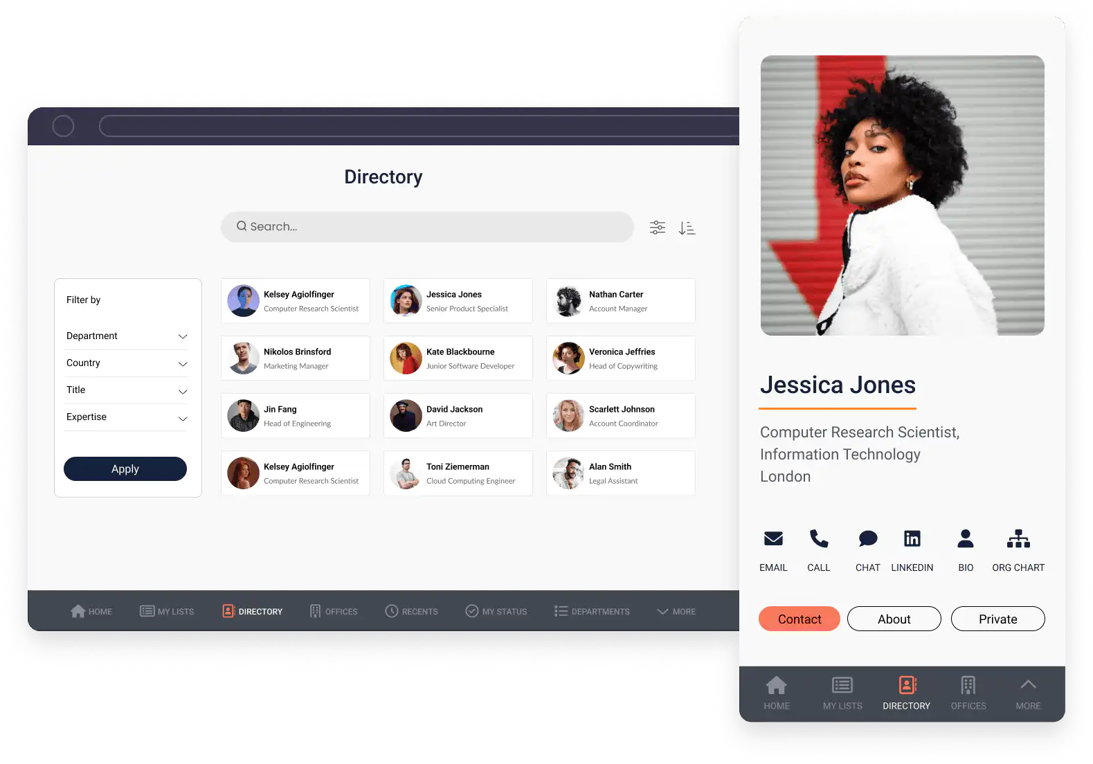 Directory solution features screen