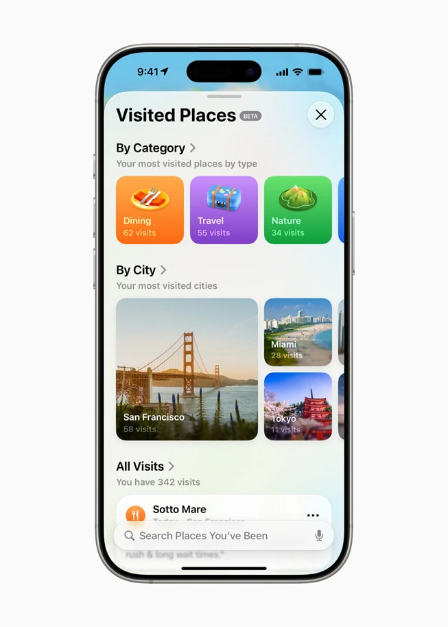 Visited Places in Apple Maps on iPhone