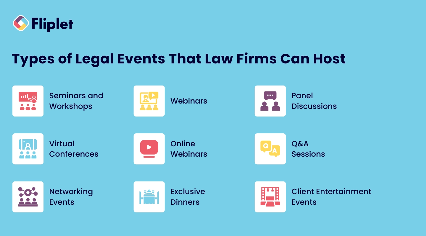 Illustration showing different types of legal events law firms can host