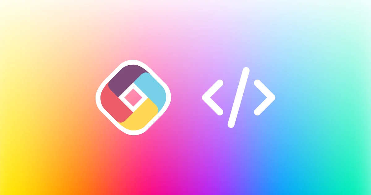 Fliplet logo and code brackets on a colorful gradient background for vibe coding.