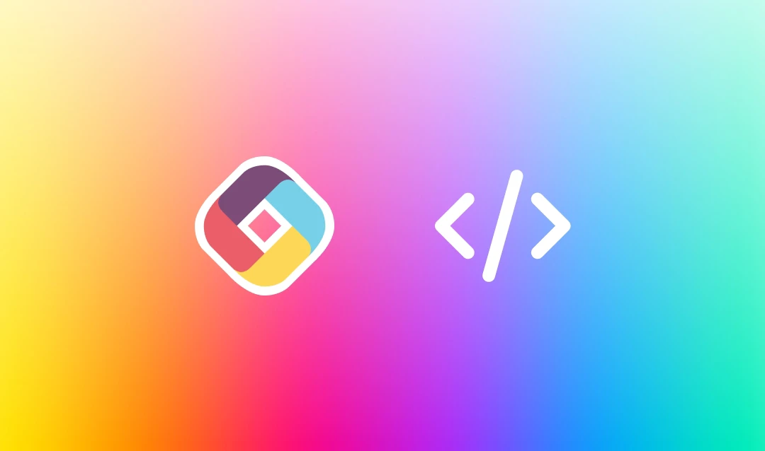 Fliplet logo and code brackets on a colorful gradient background for vibe coding.