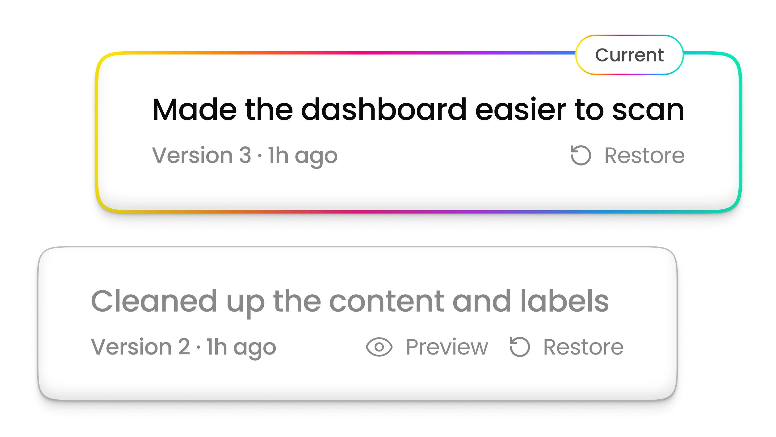 Version history view for tracking and restoring changes in Fliplet