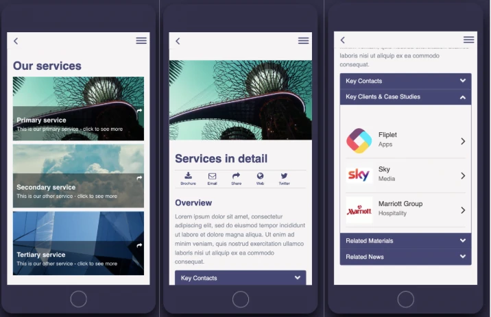 Sales enablement services and locations screen