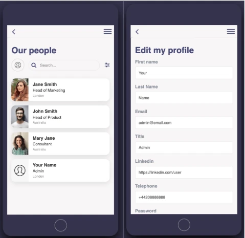 Sales enablement people directory screen