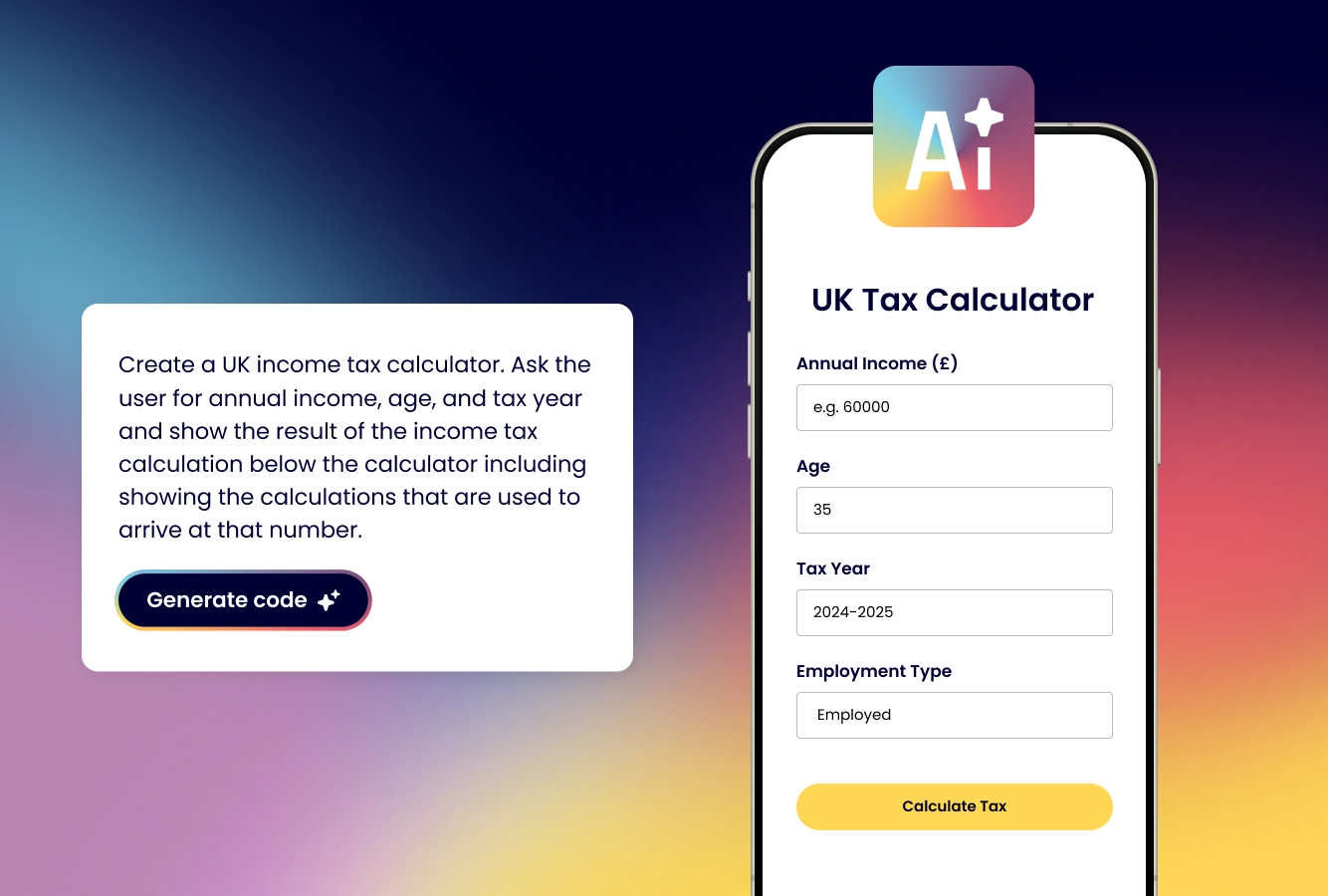 Fliplet AI feature interface for generating an app from a prompt
