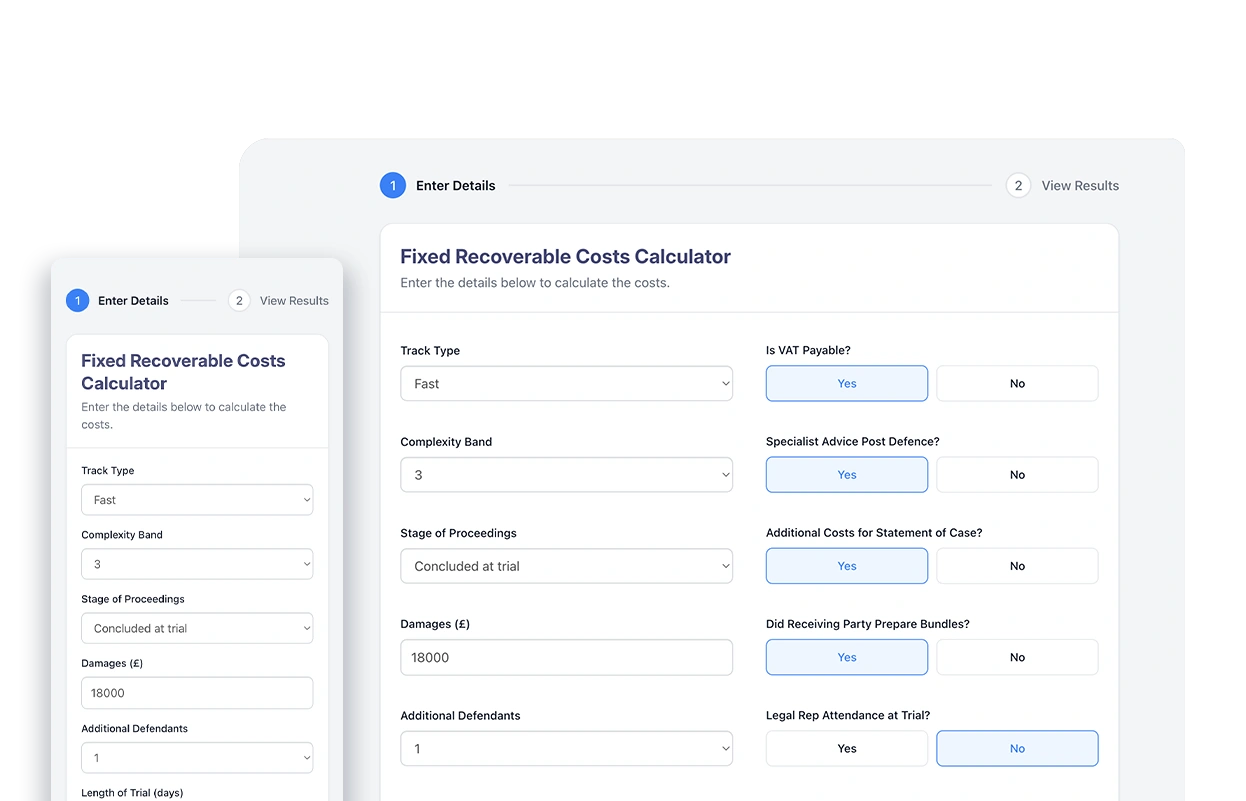 Fixed recoverable costs calculator built with Fliplet AI