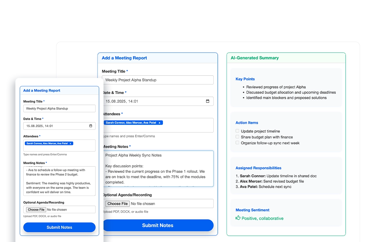 Meeting reporting app built with Fliplet AI