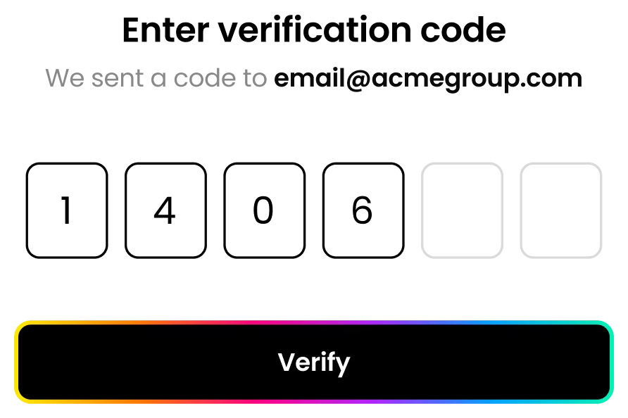Fliplet Hub verification code fields and Verify action