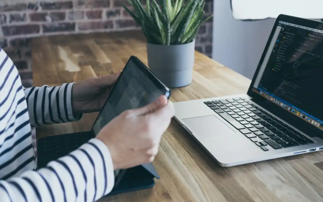 People using a learning app on mobile and desktop devices
