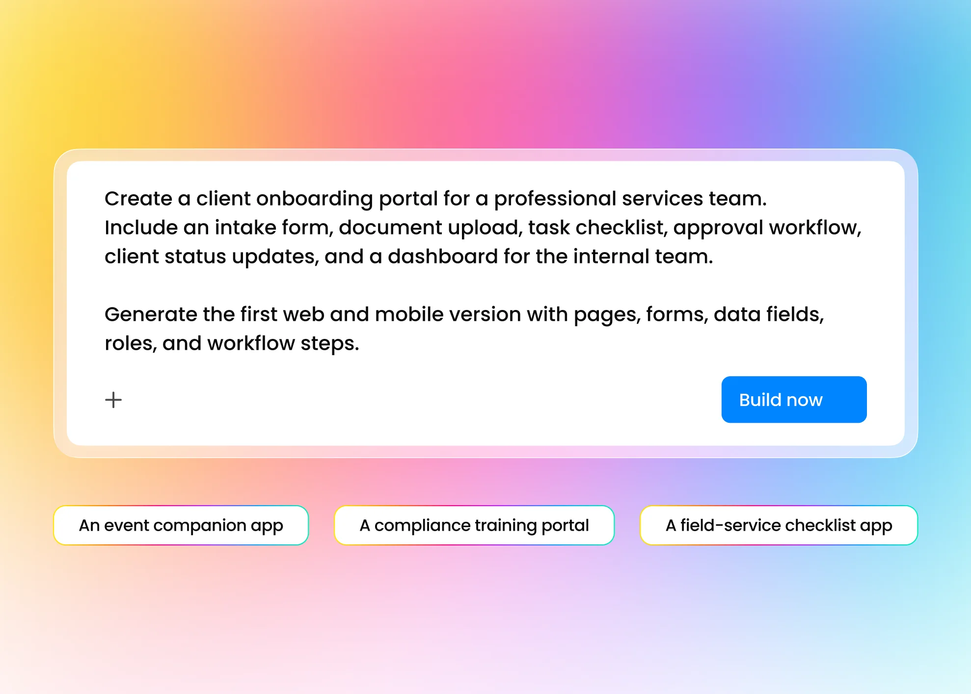 Fliplet prompt-led app builder shown across desktop and mobile