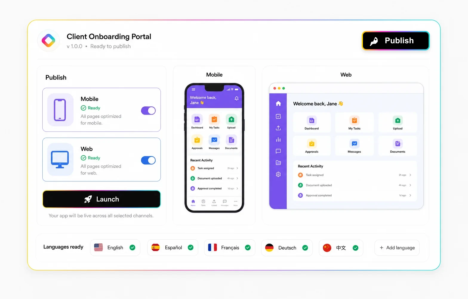 Publishing dashboard for multilingual mobile and web software