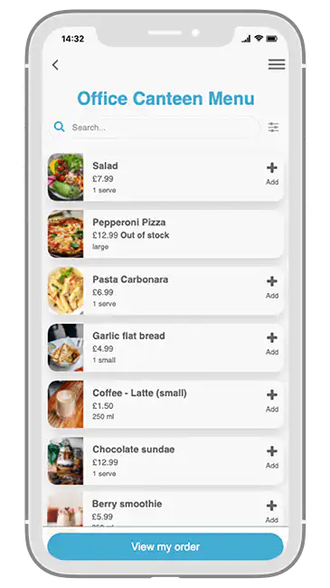 Food ordering screen