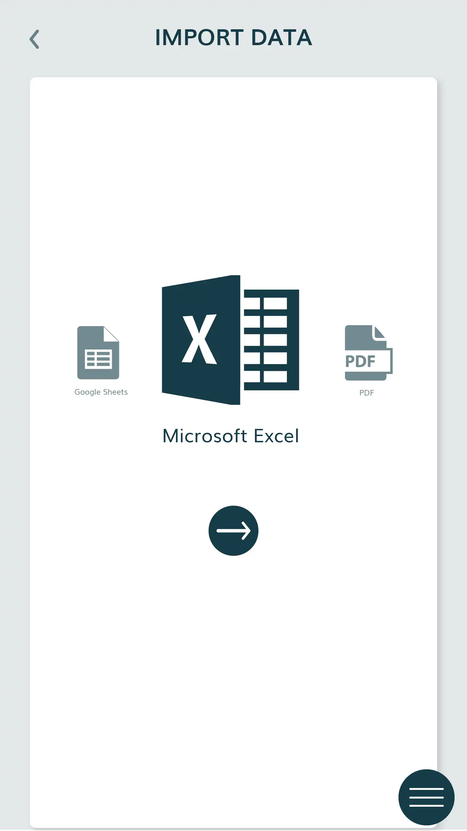 Dashboard data import screen