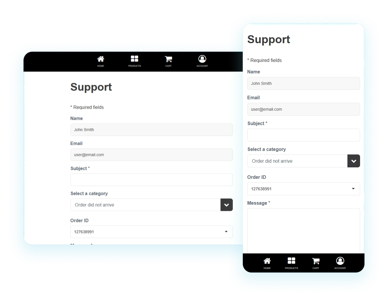 eCommerce support ticketing screen