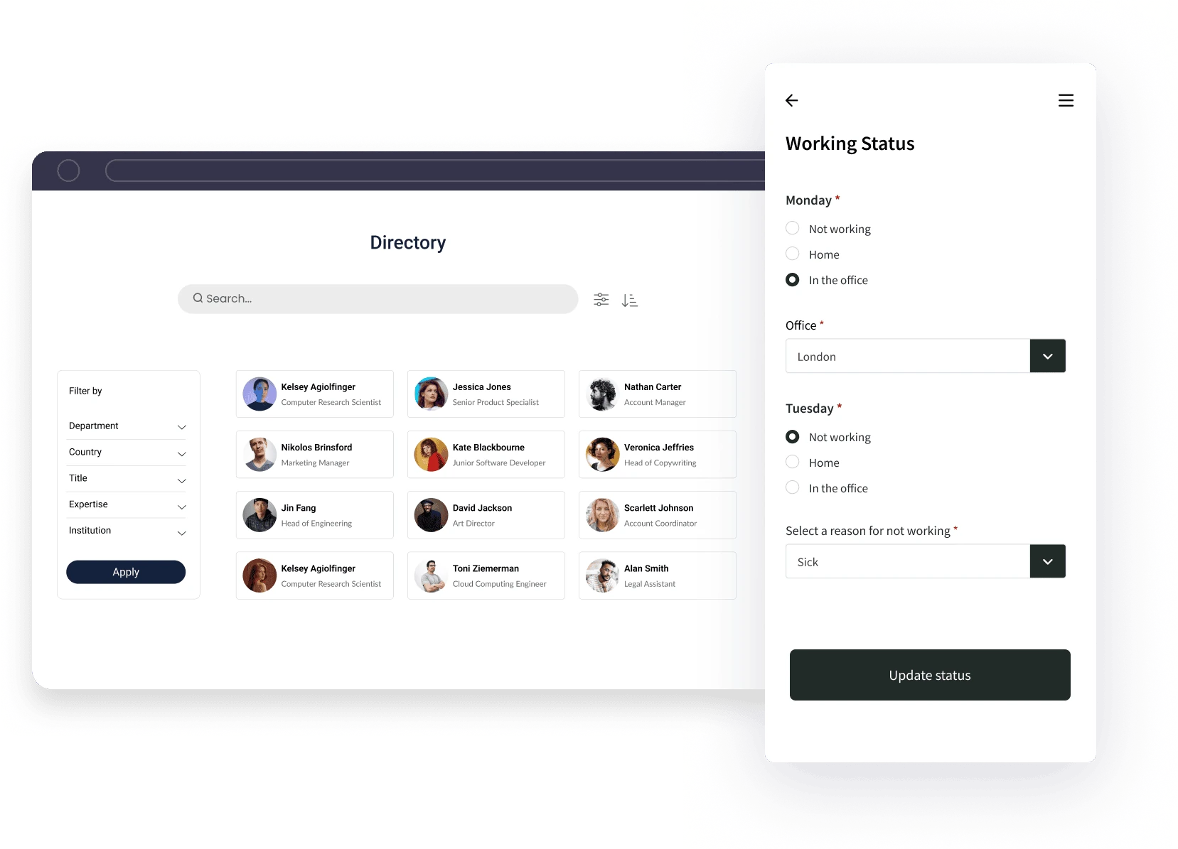 Team capacity directory screen