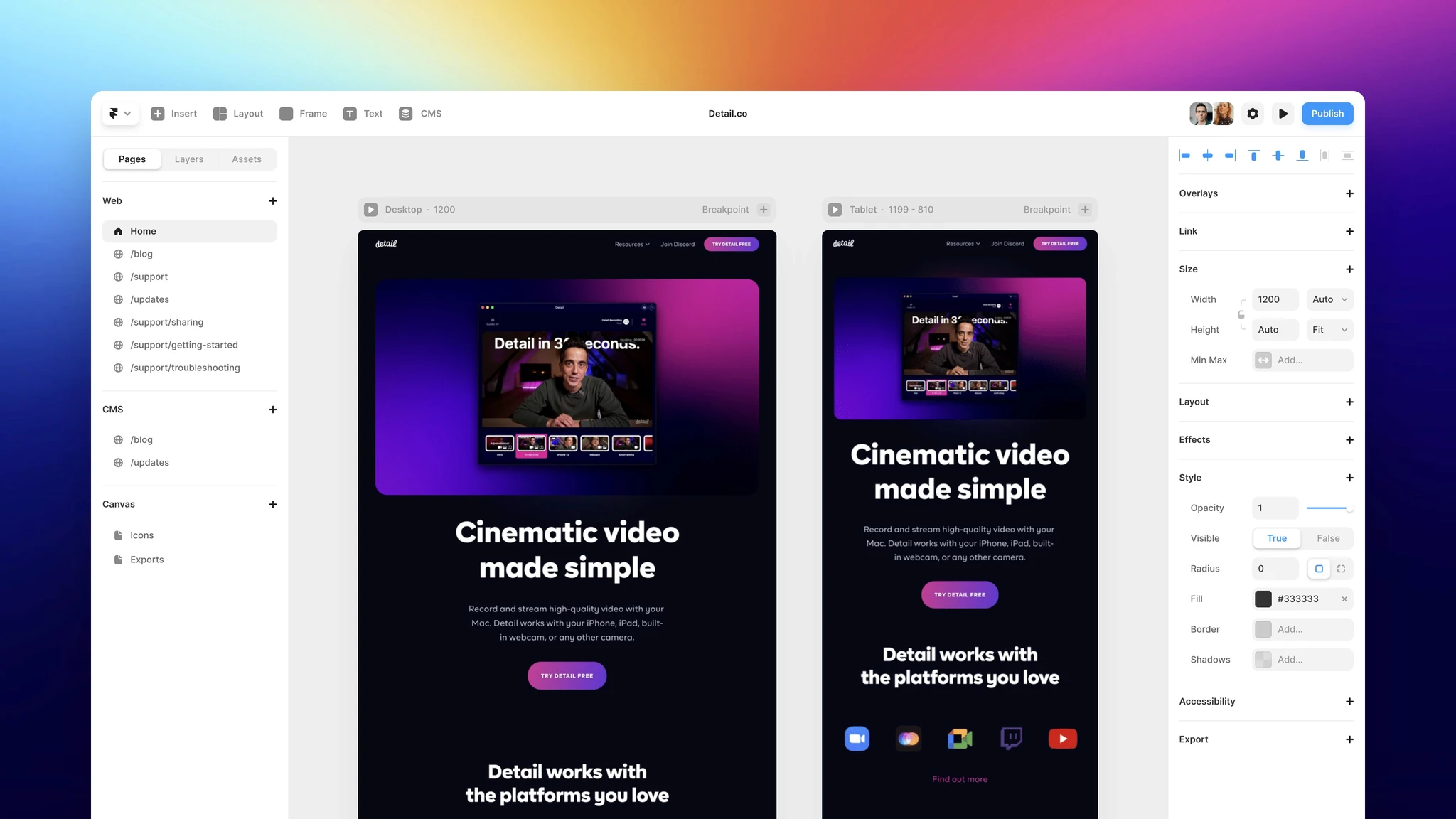 FramerJS app design software screenshot
