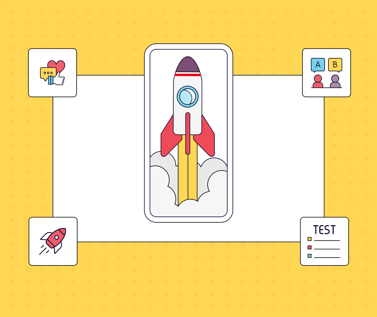 Illustration of launching an app across web and mobile channels.