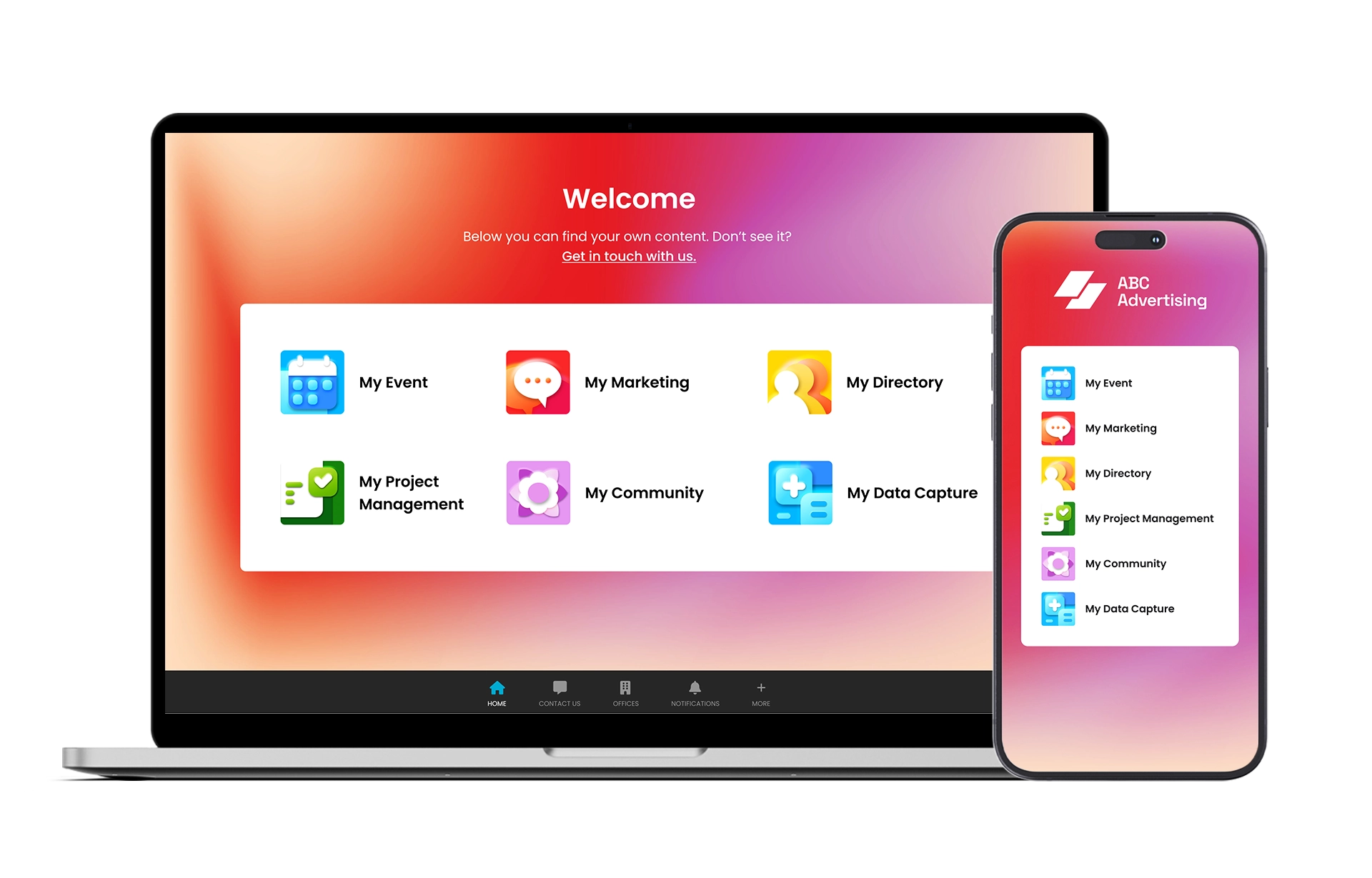 Responsive app design preview on desktop and mobile devices